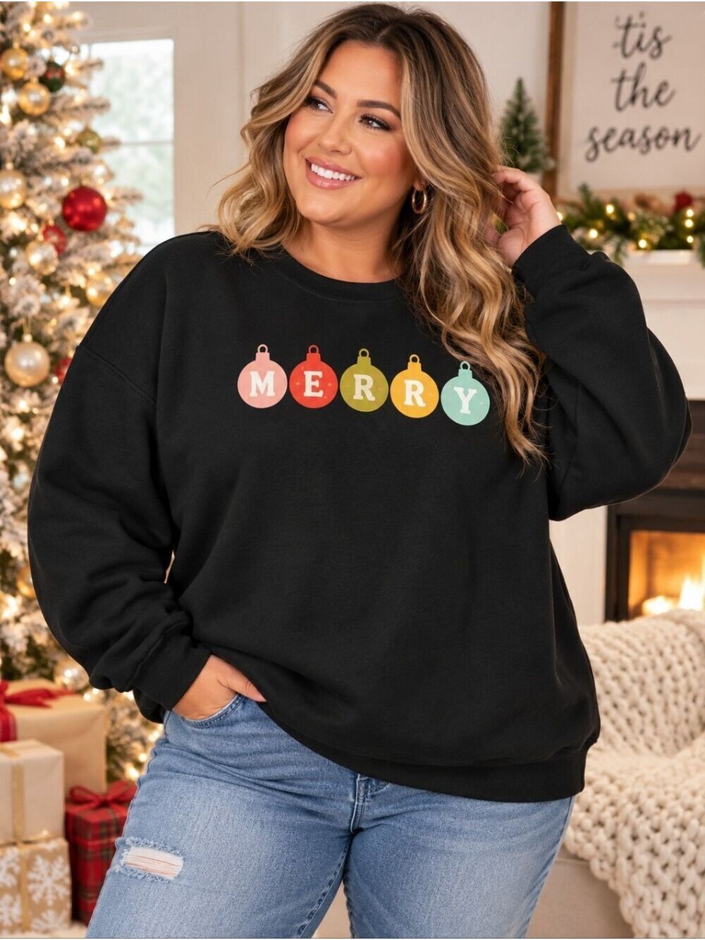Blonde Ambition Merry Christmas Ornament Sweatshirt Black XXL 2XL NWT